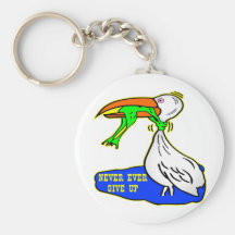 Frog Choking Bird Never Ever Give Up Key Chain