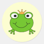 Frog Prince. Smiling Frog with a Crown. Round Sticker