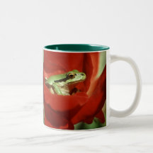 Frog Sitting on Red Rose Mugs