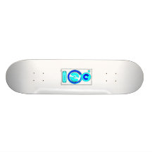 Front Facing Blue and White Single Speaker Graphic Skate Board