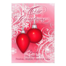 Frosted Flourishes Cherry Red Winter Holiday Card