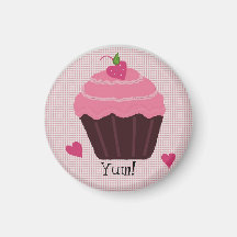 Frosted Pink Cupcake Fridge Magnets