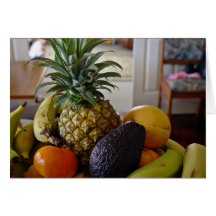 Fruit bowl with avocado foremost greeting cards
