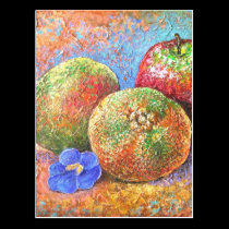 Fruits Apple Pear Mandarin Painting Art - Multi postcards