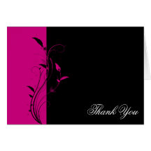 Fuchsia and Black Filigree Wedding Thank You Greeting Cards