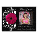 Fuchsia Scroll Gerbera Daisy Graduation Personalized Invite