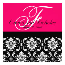 Fuchsia Wedding Invitation Monogram Names Damask