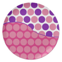 Fun Big Pink and Purple Polka Dots Wave Pattern Dinner Plates