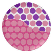 Fun Big Pink and Purple Polka Dots Wave Pattern Dinner Plate