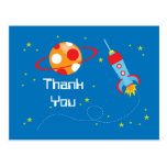 Fun blast off spaceship boys thank you postcard