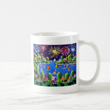 Fun Fireworks 4th Of July Folk Art Mug