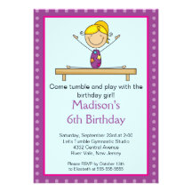 Fun Gymnastics Kids Birthday Party Invitation