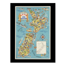 Fun map of New Zealand Post Cards