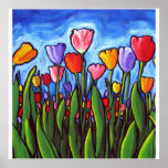 Fun Tulips Folk Art Poster