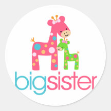 Funky Giraffe Big Sister Tshirt Round Sticker