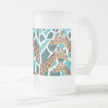 Funky Giraffe Print Teal Blue Wild Animal Pattern Frosted Beer Mugs