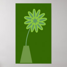 Funky Green Cartoon Flower In Vase Poster
