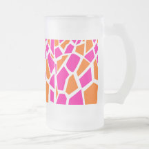 Funky Hot Pink Orange Giraffe Print Girly Pattern Frosted Beer Mug