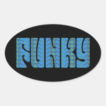 Funky (in blue) oval stickers