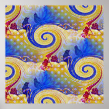 Funky Lollipop Swirl Pattern Roses Birds Posters