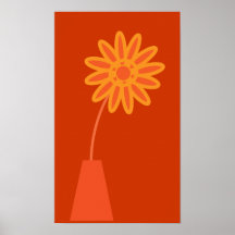 Funky Orange Cartoon Sunflower In Vase Canvas Poster