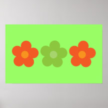 Funky Orange & Green Retro Flowers Customisable Poster