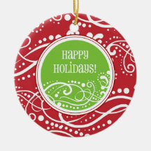 Funky Red & Green Swirl Christmas Ornaments
