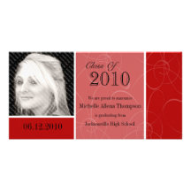 Funky Red Swirl Graduation Photo Card