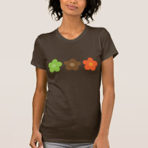 Funky Retro Brown Orange & Green Cartoon Flowers Tshirts