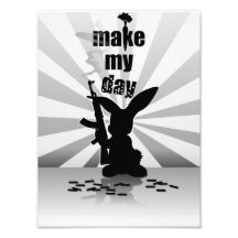 Funny angry armed rabbit photo print