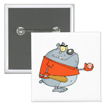 funny baseball bulldog cartoon character pinback buttons