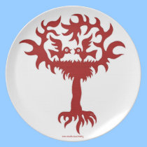 Funny birds on tree drawing art plate design plates