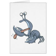 funny biting tongue crab greeting cards