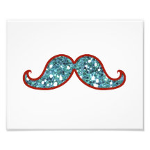 FUNNY BLUE MUSTACHE GLITTER PHOTOGRAPHIC PRINT