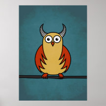 Funny Cartoon Horned Owl Poster