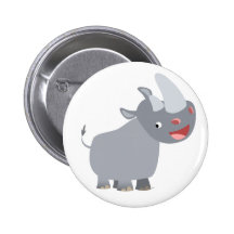 Funny Cartoon Rhino Button Badge