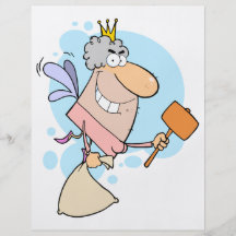 funny cartoon tooth fairy with mallot flyer design