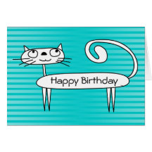 Funny Cat Birthday Card Teal