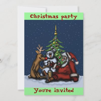 Funny Christmas party cartoon art invitation card by vitaliy