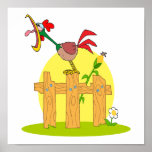 funny cock a doodle doo rostering crowing print