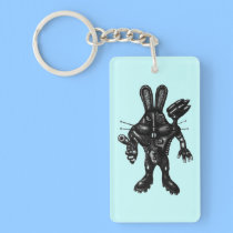 Funny cool cyborg bunny pen ink drawing art key chains