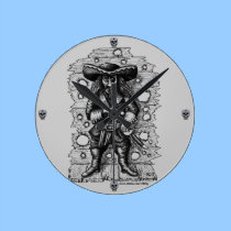 Funny cool pirate pen ink drawing art wall clocks
