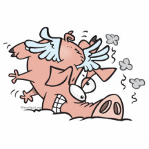funny crash landing flying pig cartoon photo sculptures