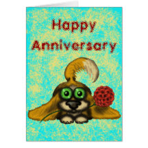 Funny cute dog with flower happy anniversary card
