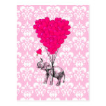 Funny cute elephant & pink damask postcards