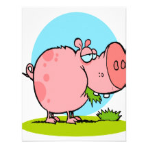 funny cute piggy pig eating grass cartoon personalised invitation
