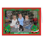 Funny Dancing Christmas Trees Cartoon Photo Frame Greeting Card