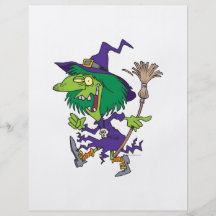 funny dancing witch halloween cartoon flyer design