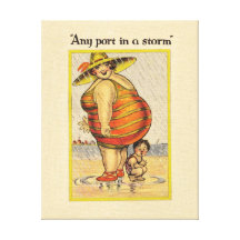 Funny Fat Lady on Beach Stretched Canvas Print