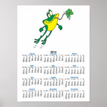 funny frog catching clover cartoon posters